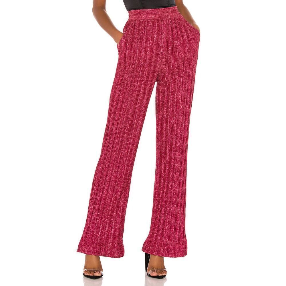 Revolve NBD Phoibe Womens Glitter Pink Fuchsia Metallic New Flare Pant X-Small